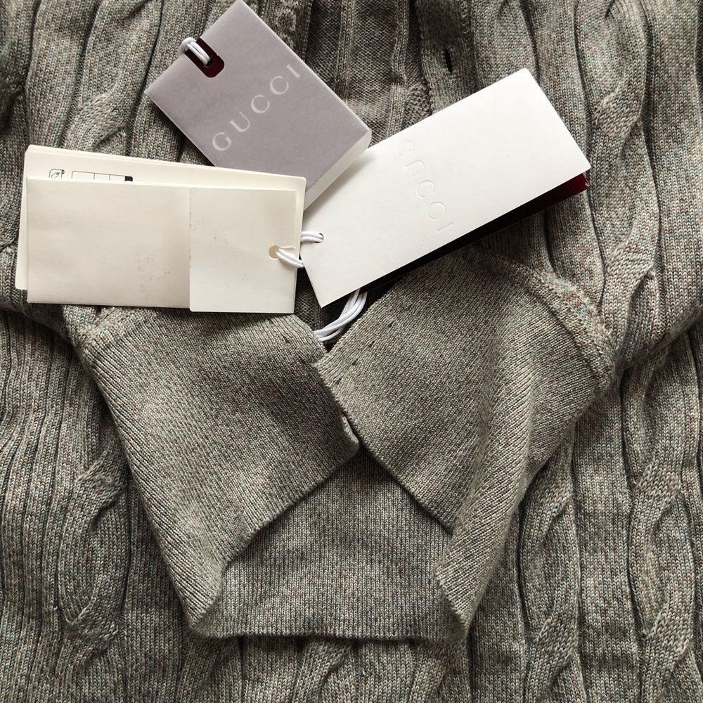 Gucci Gray Cable-Link Rib Knit Wool Polo Top Button-Up Sweater Women’s Size XS - Picture 12 of 16